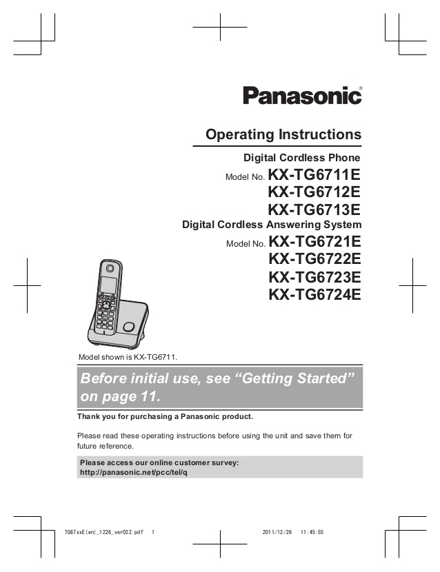 Panasonic Cordless Telephone Kx-tga470 User Manual